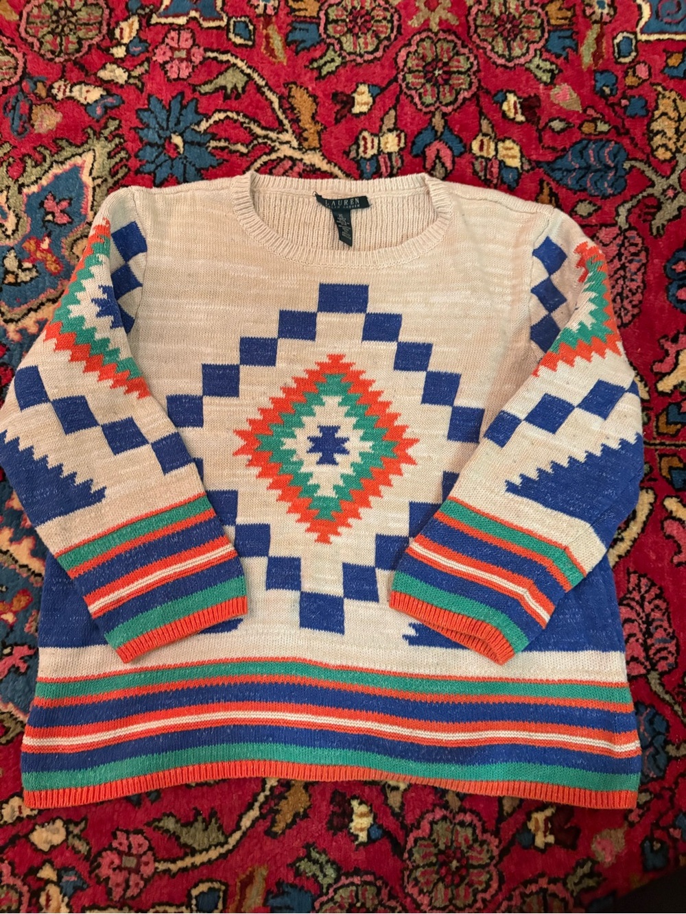 Lauren Ralph Lauren Southwestern Geometric Knit Sweater XL Fits S-M
